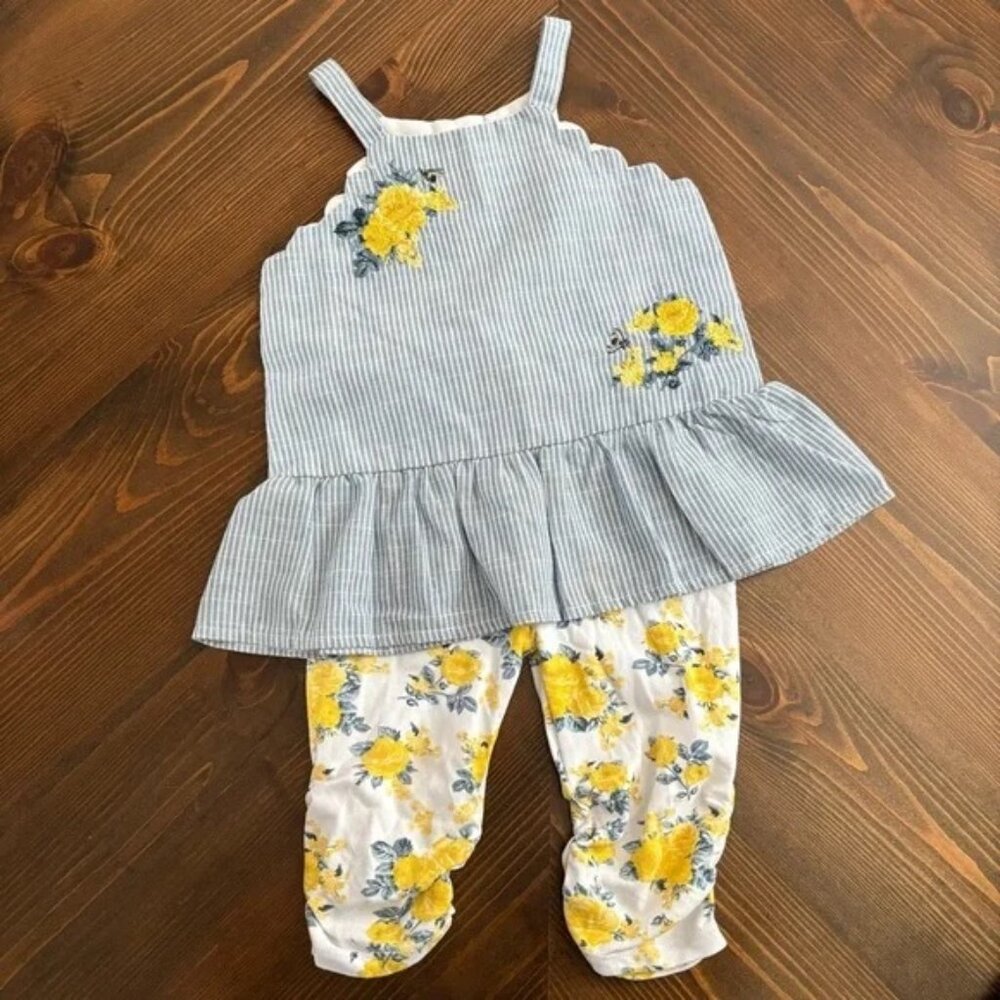 Mud Pie Baby Girl Embroidered Floral Set (12-18 Months)